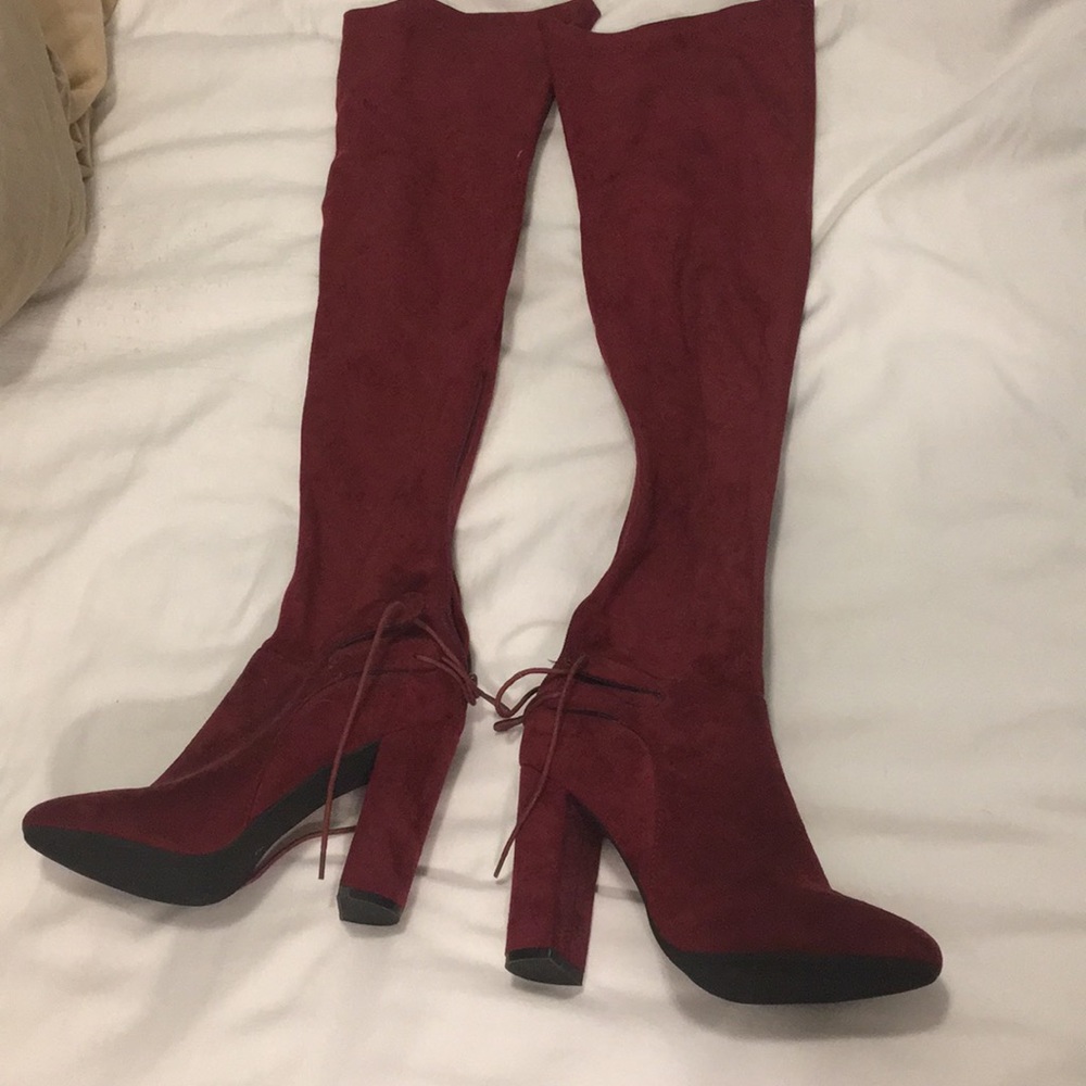 Over the knee burgundy boots